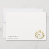 クラシック金ゴールドエレガントモノグラムフローラクラウンクレスト ノートカード (正面)