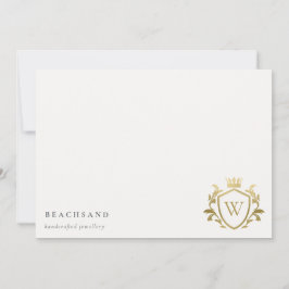 クラシック金ゴールドエレガントモノグラムフローラクラウンクレスト ノートカード