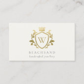 クラシック金ゴールドエレガントモノグラムフローラクラウンクレスト 名刺 (正面)