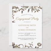 クラシック金ゴールドエレガントヴィンテージフラワーズ婚約 招待状 (正面)