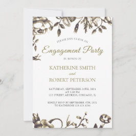 クラシック金ゴールドエレガントヴィンテージフラワーズ婚約 招待状