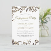 クラシック金ゴールドエレガントヴィンテージフラワーズ婚約 招待状 (スタンド正面)