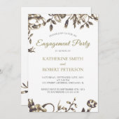 クラシック金ゴールドエレガントヴィンテージフラワーズ婚約 招待状 (正面/裏面)