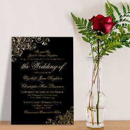 クラシック金ゴールドオンブラックフォーマル結婚ズ 箔招待状