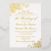 クラシック金ゴールドオンホワイトフォーマル結婚ズ 箔招待状 (正面)