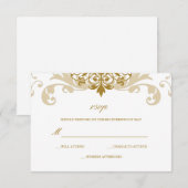 クラシック金ゴールドカラーエレガントアイアン結婚ワークス 出欠カード (正面/裏面)