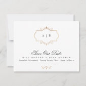 クラシック金ゴールドクレストモノグラム写真の保存日付 案内状 (正面)