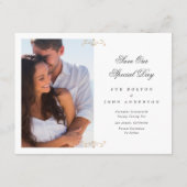 クラシック金ゴールドクレストモノグラム写真の保存日付 案内状 (裏面)