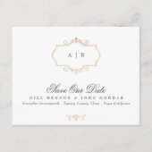 クラシック金ゴールドクレストモノグラム写真の保存日付 案内状 (正面)