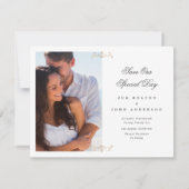 クラシック金ゴールドクレストモノグラム写真の保存日付 案内状 (裏面)