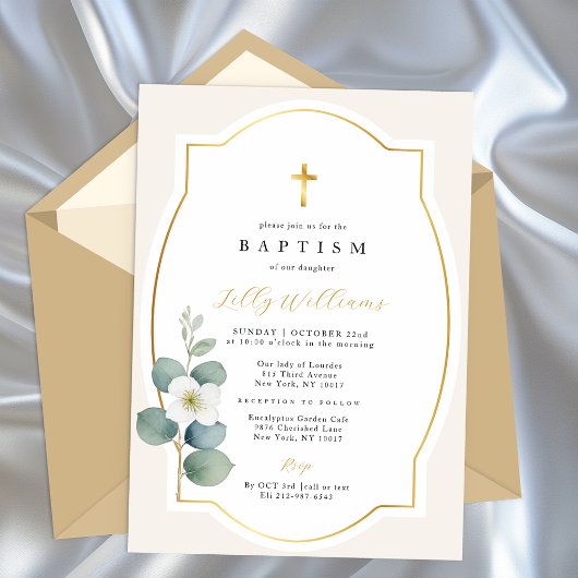 クラシック金ゴールドクロスバプテエレガントィス 招待状