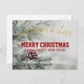 クラシック金ゴールドグリッタースクリプトクリスマスグリーティング ポストカード (正面/裏面)