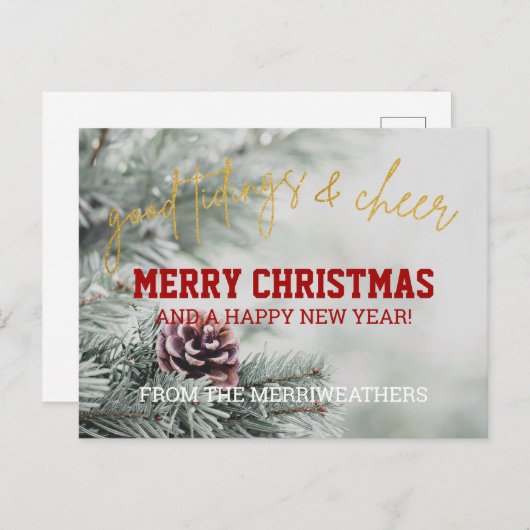 クラシック金ゴールドグリッタースクリプトクリスマスグリーティング ポストカード (正面/裏面)