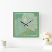 クラシック金ゴールドグリーンホワイト スクエア壁時計 (ホーム)