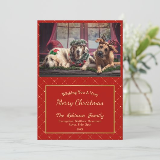 クラシック金ゴールドグレームフォトクリスマスフラット シーズンカード (スタンド正面)