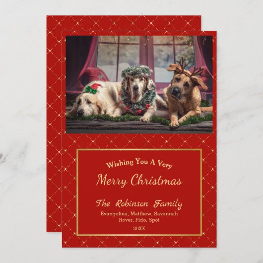 クラシック金ゴールドグレームフォトクリスマスフラット シーズンカード (正面/裏面)