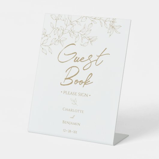 クラシック金ゴールドグ結婚リーズゲストブック 台座サイン (正面)