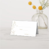 クラシック金ゴールドグ結婚リーリー折り曲げ プレイスカード (正面)