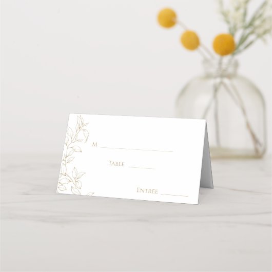 クラシック金ゴールドグ結婚リーリー折り曲げ プレイスカード (正面)