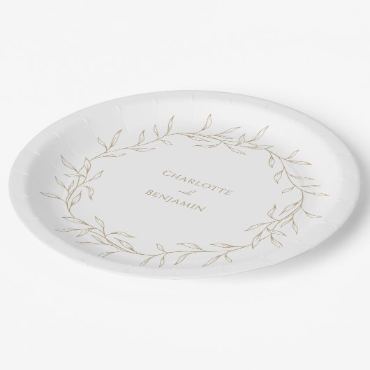 クラシック金ゴールドグ結婚レリー ペーパープレート (アングル)