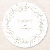 クラシック金ゴールドグ結婚レリー ラウンドペーパーコースター (正面)