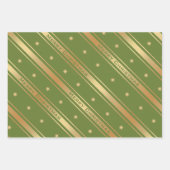 クラシック金ゴールドスターとストライプのクリスマス ラッピングペーパーシート (正面3)