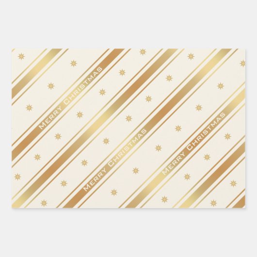 クラシック金ゴールドスターとストライプのクリスマス ラッピングペーパーシート (正面)