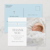 クラシック金ゴールドストライプクロス写真バプテスマありがとう インビテーションポストカード (正面/裏面)