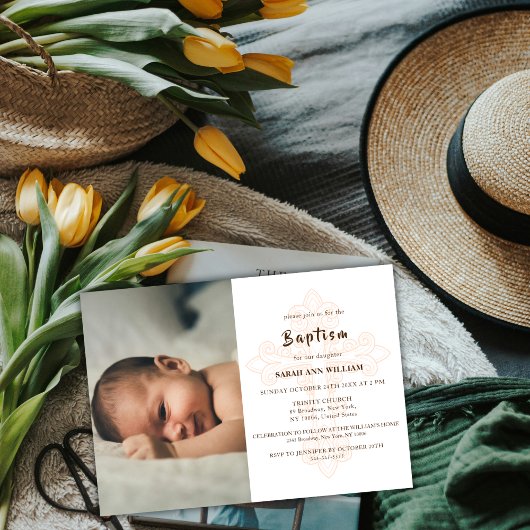 クラシック金ゴールドタイポグラフィクロスバプテスマ 招待状