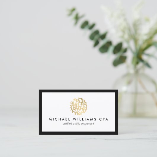クラシック金ゴールドフェイク番号ロゴAccountant 名刺 (スタンド正面)