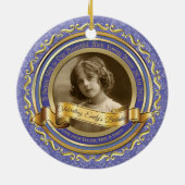 クラシック金ゴールドフォトフレームエレガントバナーラベンダー セラミックオーナメント (裏面)