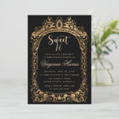 クラシック金ゴールドフレームブラックSweet sixteen16誕生日 招待状 (スタンド正面)