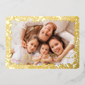 クラシック金ゴールドフレームメリークリスマスワンフォト 箔シーズンカード (正面)