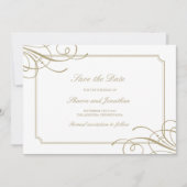 クラシック金ゴールドフレームラグジュアリー結婚ズ セーブザデート (正面)