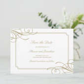 クラシック金ゴールドフレームラグジュアリー結婚ズ セーブザデート (スタンド正面)