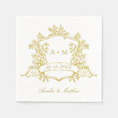 クラシック金ゴールドフローラクレストモノグラ結婚ム スタンダードカクテルナプキン (正面)