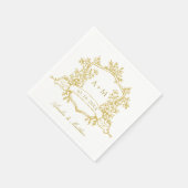 クラシック金ゴールドフローラクレストモノグラ結婚ム スタンダードカクテルナプキン (角)