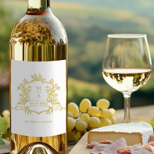 クラシック金ゴールドフローラクレストモノグラ結婚ム ワインラベル