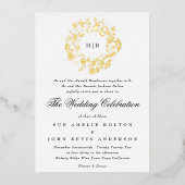 クラシック金ゴールドフローラリース結婚写真 箔招待状 (正面)