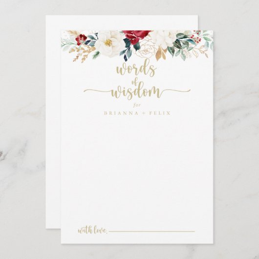 クラシック金ゴールドフローラ結婚の英知の言葉 アドバイスカード (正面/裏面)