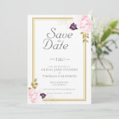 クラシック金ゴールドフ素朴レムの結婚写真救の日付 招待状 (スタンド正面)