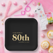 クラシック金ゴールドブカスタムラック文字80th名前日付 ペーパープレート (パーティー)