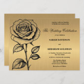 クラシック金ゴールドブラックバラ結婚式招待状 招待状 (正面/裏面)