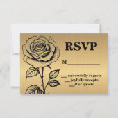 クラシック金ゴールドブラックバラRSVPエンクロージャカード 招待状 (正面)