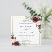 クラシック金ゴールドブルゴーニュアイボリーフローラ結婚ズスクエア 招待状 (スタンド正面)