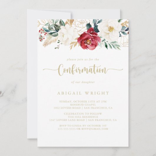 クラシック金ゴールドブルゴーニュ白フローラ確認 招待状 (正面)