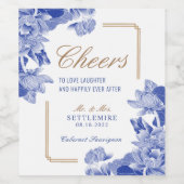 クラシック金ゴールドブルーフローラチノ結婚イズワイン ワインラベル (シングルラベル)