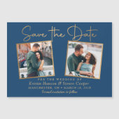 クラシック金ゴールドブルー2 Photo Save the Date Magnet (正面)