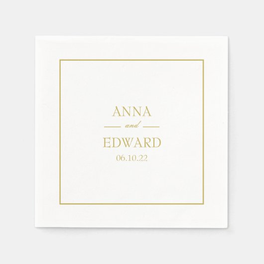 クラシック金ゴールドブロック新郎新婦のナ結婚プキンス スタンダードカクテルナプキン (正面)