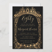 クラシック金ゴールドブ縁どロック80th8誕生日 招待状 (正面)